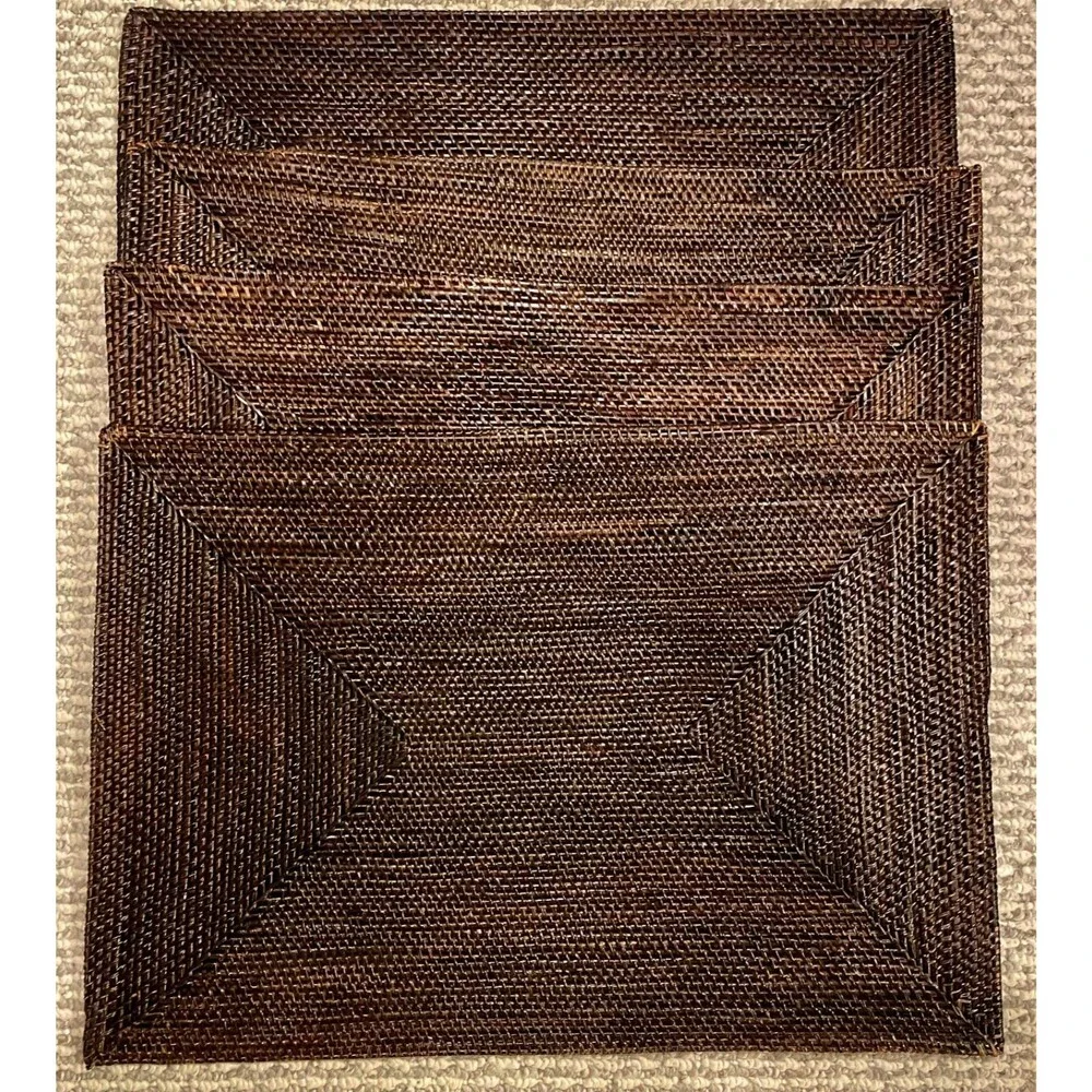 Crate & Barrel Artesia Rattan Placemats Set of 4 Espresso 19 x 14